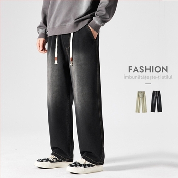 Blugi bărbați – stil vintage, croială drept, talie medie, denim cu amestec de bumbac (59,8% bumbac, 29% poliester, 11,2% vâscoză) pentru primăvară-toamnă