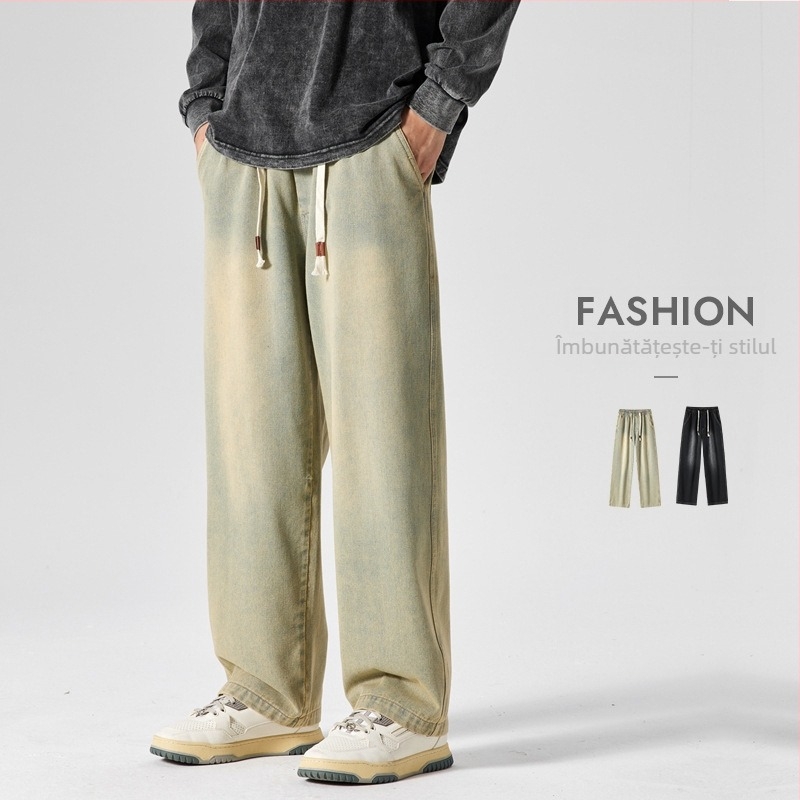 Blugi bărbați – stil vintage, croială drept, talie medie, denim cu amestec de bumbac (59,8% bumbac, 29% poliester, 11,2% vâscoză) pentru primăvară-toamnă