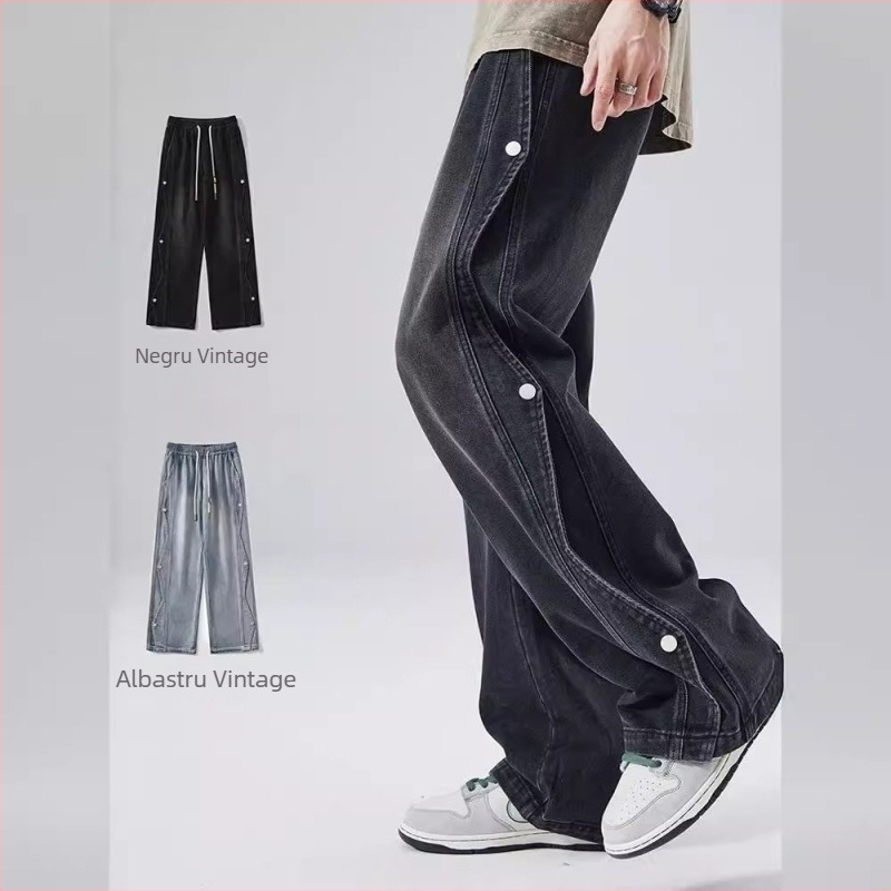 Blugi bărbați, croială lejeră, picior drept, talie medie, închidere cu șnur, lavabil, micro-elasticitate, potriviți pentru toate cele patru anotimpuri