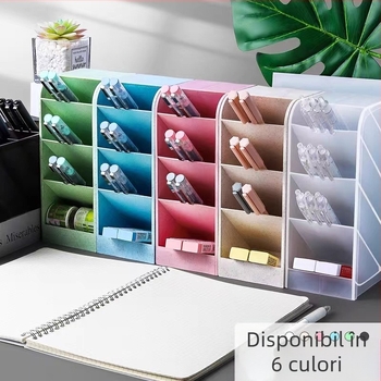 Tengxian BT-310 Organizator de pixuri din plastic, pătrat, pentru birou, cu patru compartimente, design oblic