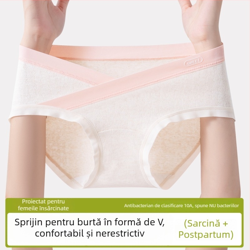 Chiloți de maternitate din bumbac, talie joasă în formă de V, țesătură jacquard respirabilă – potriviți pentru toate etapele sarcinii