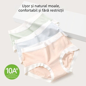 Chiloți de damă din bumbac talie medie, antibacterieni și respirabili; material principal 80–90% bumbac; căptușeala zonei intime 100% bumbac