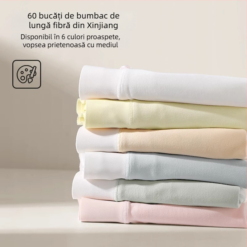 Chiloți de damă din bumbac talie medie, antibacterieni și respirabili; material principal 80–90% bumbac; căptușeala zonei intime 100% bumbac