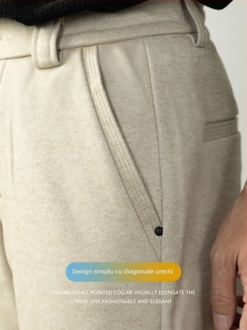 Pantaloni bărbătești business casual, croială dreaptă, talie medie, fermoar, material gros, fără călcare — iarnă