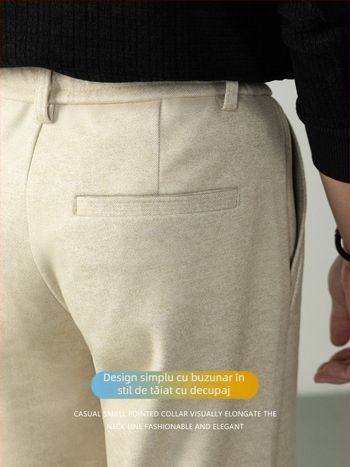 Pantaloni bărbătești business casual, croială dreaptă, talie medie, fermoar, material gros, fără călcare — iarnă