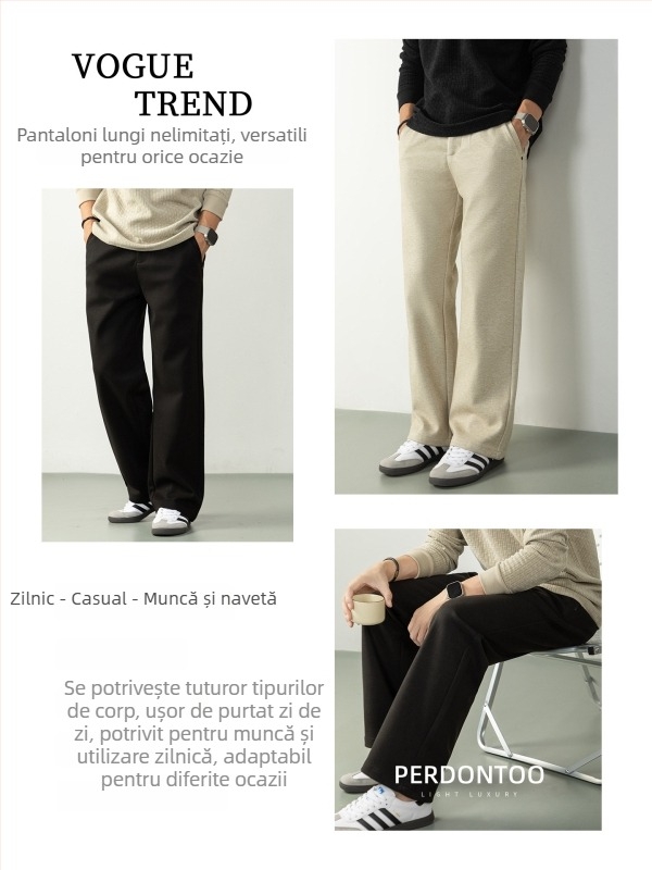 Pantaloni bărbătești business casual, croială dreaptă, talie medie, fermoar, material gros, fără călcare — iarnă