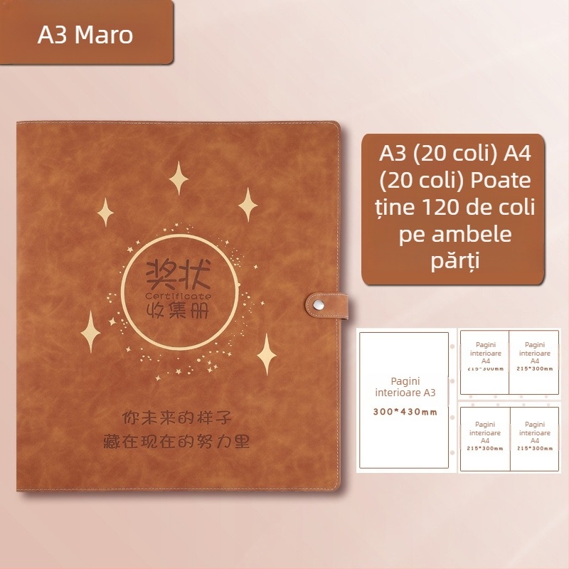 Carte de colecție pentru certificate, piele, Model Avinar 05, 120 pagini, personalizare disponibilă, grosime 4