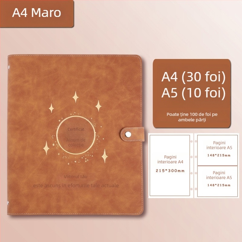 Carte de colecție pentru certificate, piele, Model Avinar 05, 120 pagini, personalizare disponibilă, grosime 4
