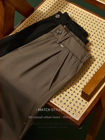 Pantaloni bărbați cu croială dreaptă, talie elastică, fără călcare, poliester/elastan 97.2%/2.8%, stil business lejer, pentru primăvară și toamnă