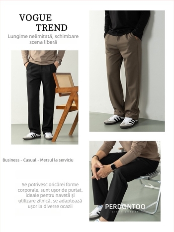 Pantaloni bărbați cu croială dreaptă, talie elastică, fără călcare, poliester/elastan 97.2%/2.8%, stil business lejer, pentru primăvară și toamnă