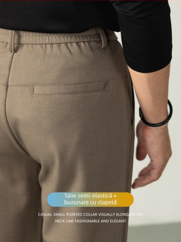 Pantaloni bărbați cu croială dreaptă, talie elastică, fără călcare, poliester/elastan 97.2%/2.8%, stil business lejer, pentru primăvară și toamnă