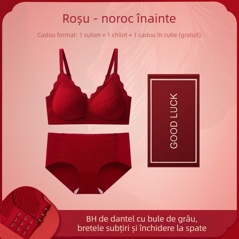 Set sutiene mireasă: push-up efect, cupă 3/4, umplutură din burete, bretele fixe duble, trei rânduri de închizători la spate, material nylon