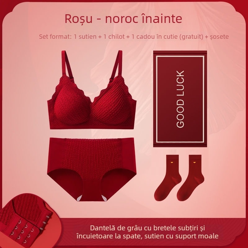 Set sutiene mireasă: push-up efect, cupă 3/4, umplutură din burete, bretele fixe duble, trei rânduri de închizători la spate, material nylon
