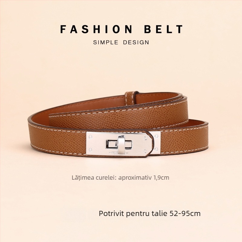 Centură pentru rochie – curea din piele naturală, cataramă din aliaj, lățime 2–4 cm, închidere cu nasturi