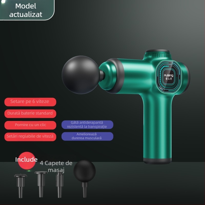 Mini masaj pentru fascia, masaj de relaxare muscular portabil cu LCD, motor cu peri, 6 capete, baterie încorporată 2000–4000 mAh, autonomie 8–12 h, zgomot sub 36 dB