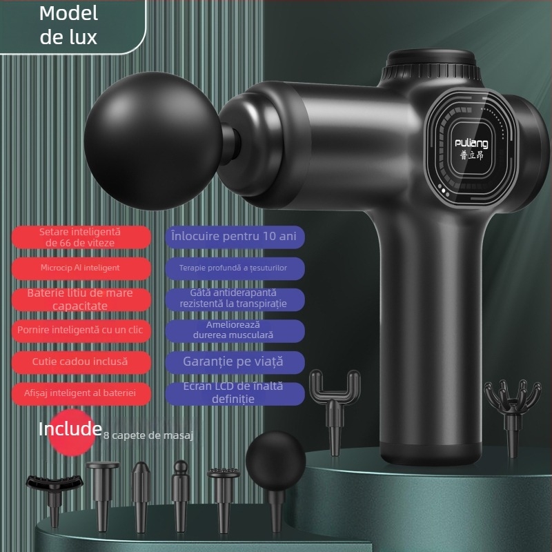 Mini masaj pentru fascia, masaj de relaxare muscular portabil cu LCD, motor cu peri, 6 capete, baterie încorporată 2000–4000 mAh, autonomie 8–12 h, zgomot sub 36 dB