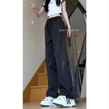 Pantaloni pentru bărbați, croială dreaptă, pentru ciclism și drumeții, softshell impermeabil, talie înaltă cu șnur, amestec poliester-elastan, ușori și elastici