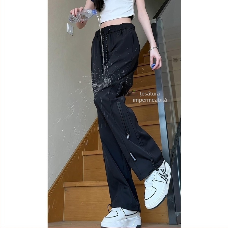 Pantaloni pentru bărbați, croială dreaptă, pentru ciclism și drumeții, softshell impermeabil, talie înaltă cu șnur, amestec poliester-elastan, ușori și elastici