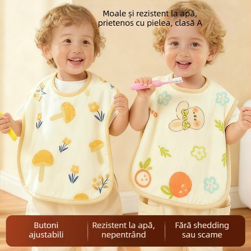 Prosop de salivă pentru copii — 100% bumbac, impermeabil și rezistent la murdărie, model grilă/figuri, potrivit pentru copii 3–8 ani