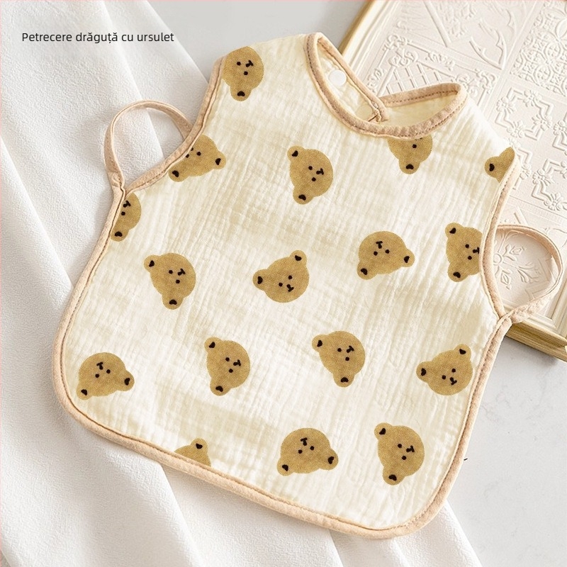 Prosop de salivă pentru copii — 100% bumbac, impermeabil și rezistent la murdărie, model grilă/figuri, potrivit pentru copii 3–8 ani