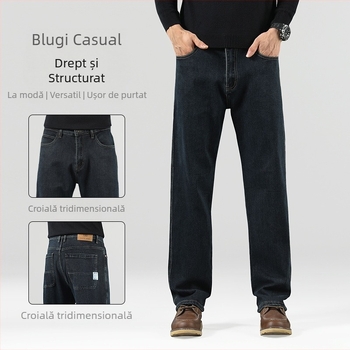 Blugi bărbați drepti, talie medie, fermoar, amestec bumbac-poliester-viscoză-elastan, purtare zilnică, patru sezoane