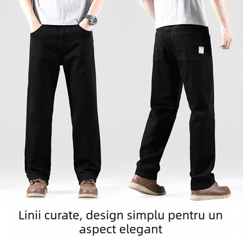 Blugi bărbați drepti, talie medie, fermoar, amestec bumbac-poliester-viscoză-elastan, purtare zilnică, patru sezoane