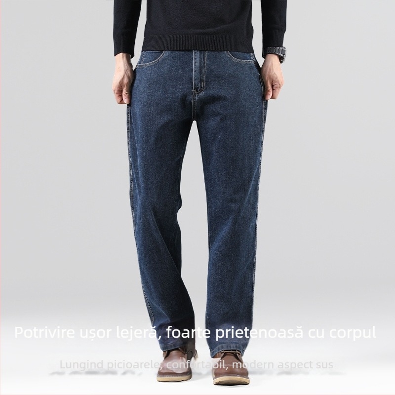 Blugi bărbați drepti, talie medie, fermoar, amestec bumbac-poliester-viscoză-elastan, purtare zilnică, patru sezoane