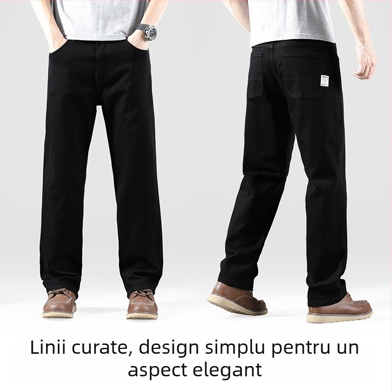 Blugi bărbați drepti, talie medie, fermoar, amestec bumbac-poliester-viscoză-elastan, purtare zilnică, patru sezoane