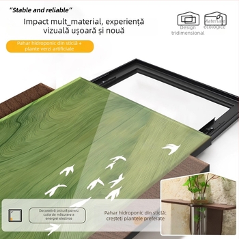 Tablou decorativ înrămat pentru cutia de distribuție electrică, stil vintage crem, ramă PS, plante hidroponice verzi