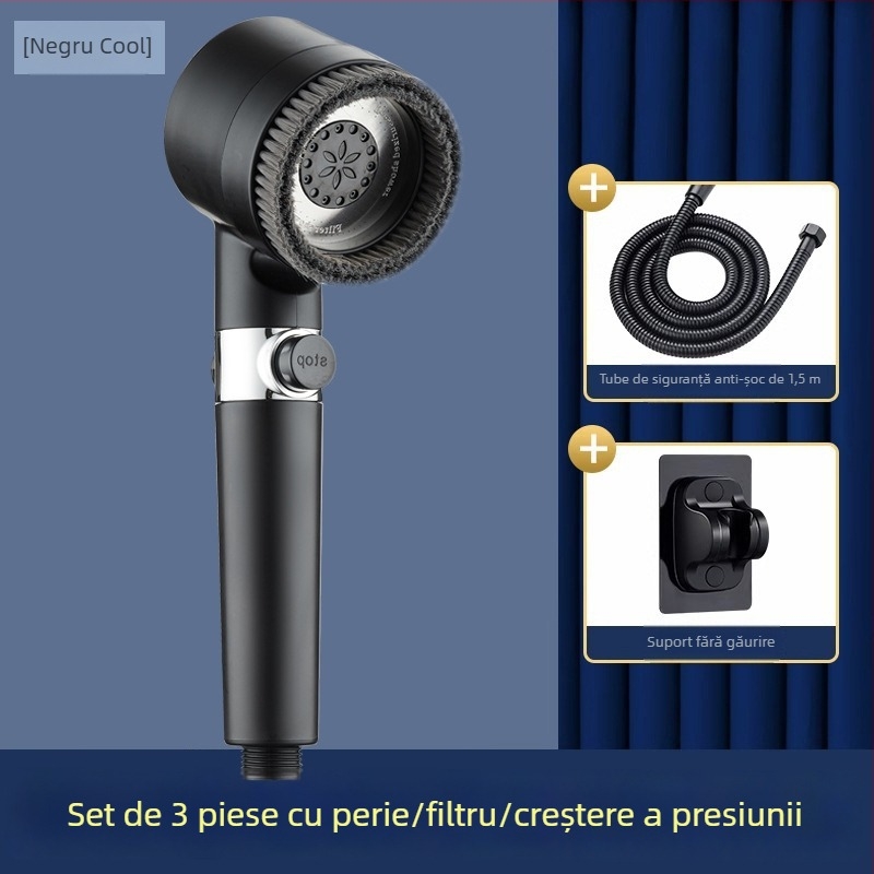 Duș portabil rotund cu presiune — ABS, model cu 3 viteze, moduri jet, masaj și ploaie