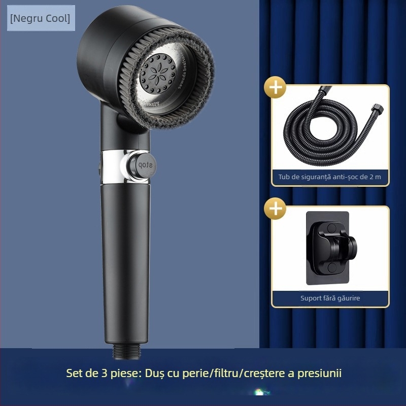 Duș portabil rotund cu presiune — ABS, model cu 3 viteze, moduri jet, masaj și ploaie
