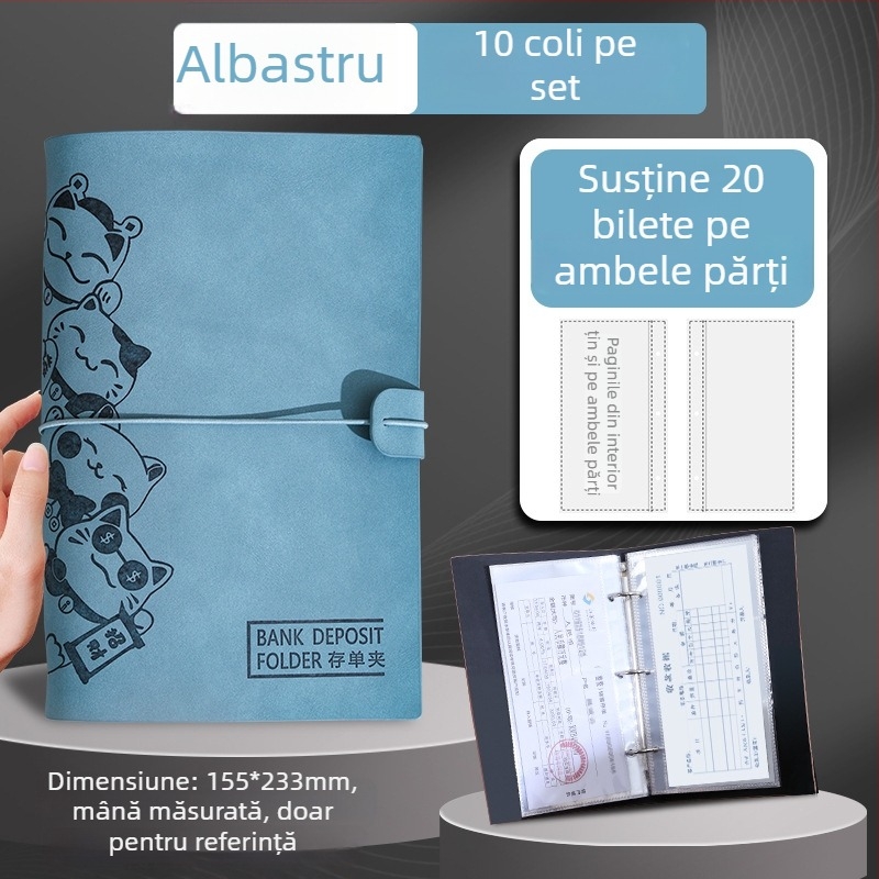 Dosar cu clip pentru stocare de foi, piele PU, personalizare cu imprimare logo, compatibil cu foi loose-leaf