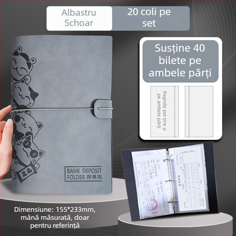 Dosar cu clip pentru stocare de foi, piele PU, personalizare cu imprimare logo, compatibil cu foi loose-leaf