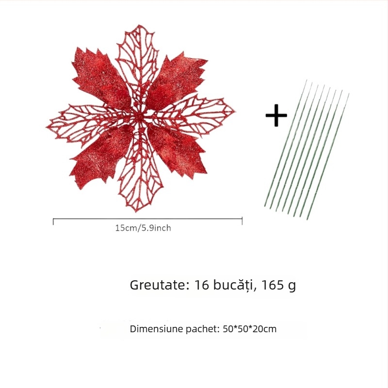 Ornamente: Xinpeng flori de Crăciun din plastic, decupate și cu paiete; material: plastic; marcă: Xinpeng; stil: clasic, modern minimalist, tradițional; sărbătoare: Crăciun; tip: ornamente