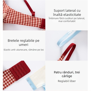 Set de sutiene din nylon pentru femei, cupă 3/4, cupă groasă, bretele fixe, închidere la spate cu trei rânduri, căptușeală din spandex