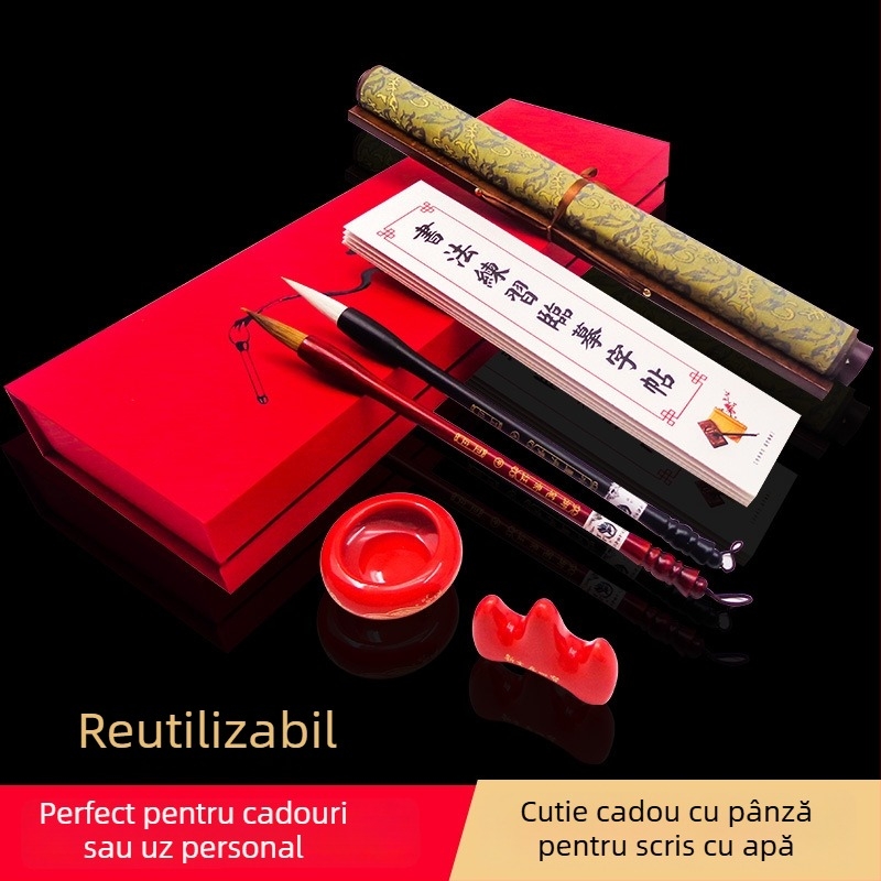 Weizhuang Set de caligrafie cu apă pe pânză pentru începători — grilă goală pentru caractere, hârtie de orez imitata, reutilizabil până la 10.000 de ori