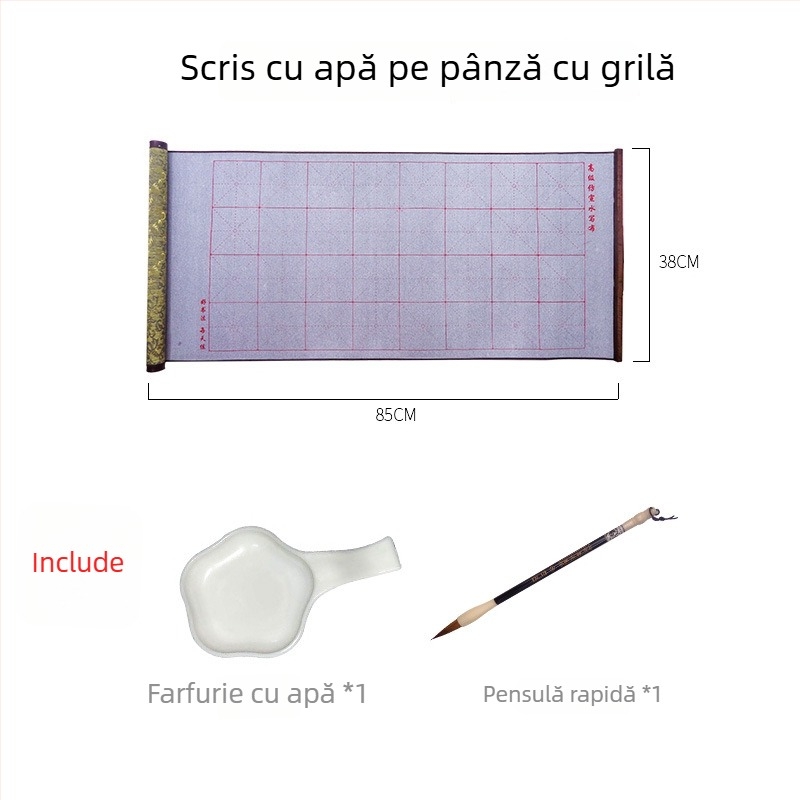 Weizhuang Set de caligrafie cu apă pe pânză pentru începători — grilă goală pentru caractere, hârtie de orez imitata, reutilizabil până la 10.000 de ori