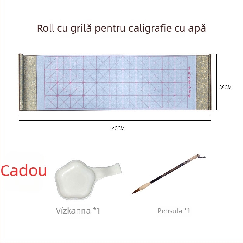 Weizhuang Set de caligrafie cu apă pe pânză pentru începători — grilă goală pentru caractere, hârtie de orez imitata, reutilizabil până la 10.000 de ori