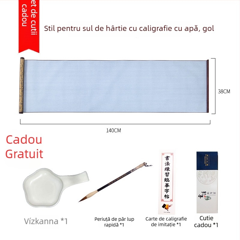 Weizhuang Set de caligrafie cu apă pe pânză pentru începători — grilă goală pentru caractere, hârtie de orez imitata, reutilizabil până la 10.000 de ori