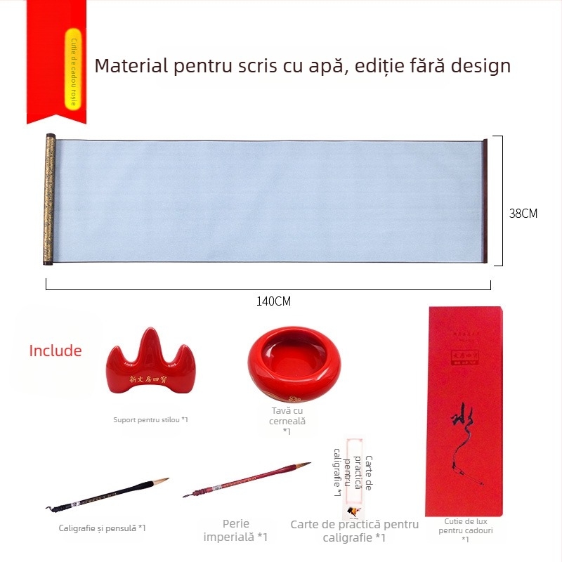 Weizhuang Set de caligrafie cu apă pe pânză pentru începători — grilă goală pentru caractere, hârtie de orez imitata, reutilizabil până la 10.000 de ori