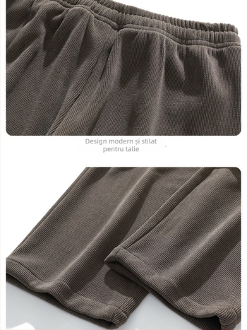 Pantaloni casual bărbați corduroy cu căptușeală fleece, talie elastică, croială lejeră, picior drept, 100% poliester, toamnă