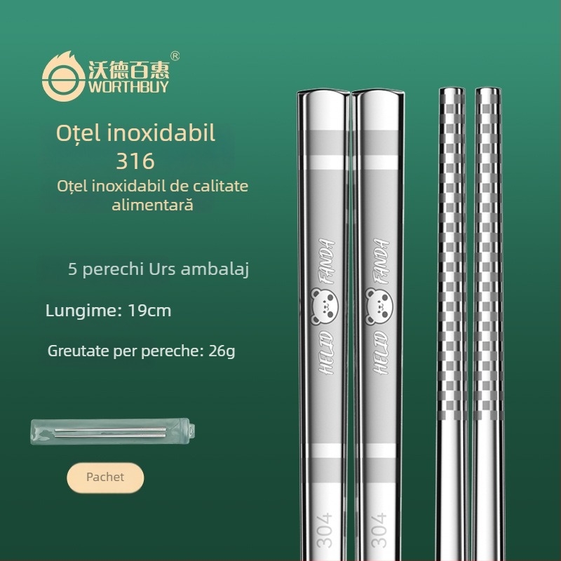 Bețișoare din oțel inoxidabil 316, pătrate, lungi, antiderapante, rezistente la mucegai, cu motif desen animat, veselă de masă pentru uz casnic