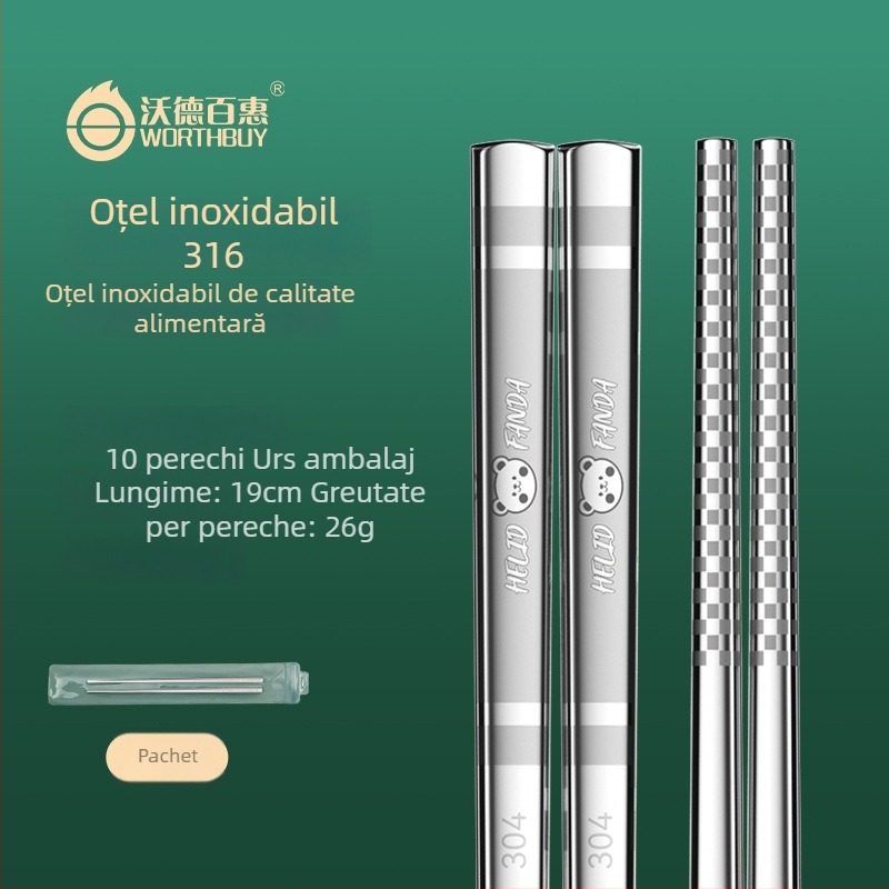 Bețișoare din oțel inoxidabil 316, pătrate, lungi, antiderapante, rezistente la mucegai, cu motif desen animat, veselă de masă pentru uz casnic