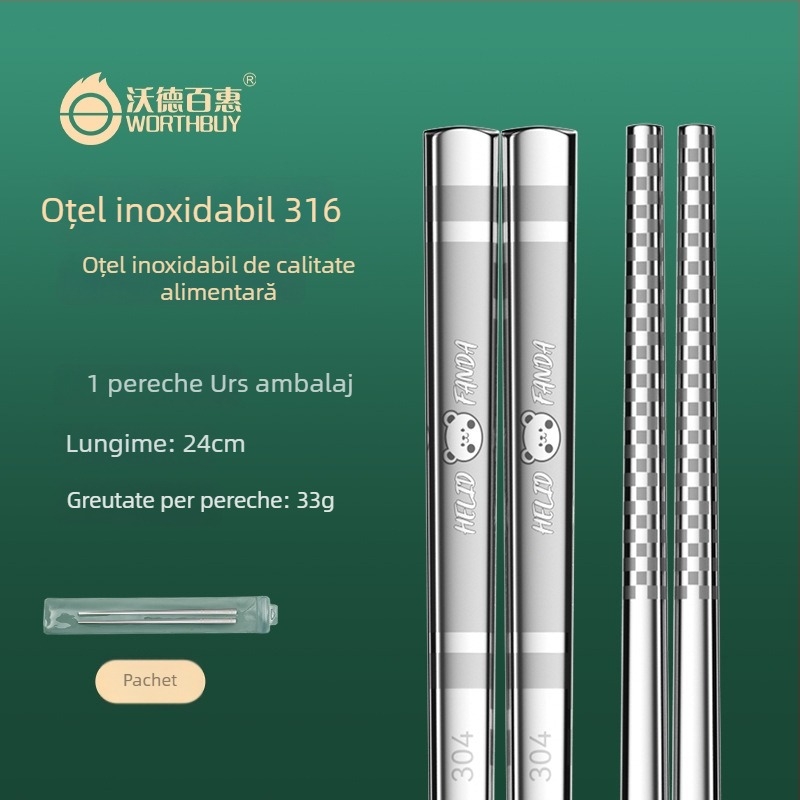 Bețișoare din oțel inoxidabil 316, pătrate, lungi, antiderapante, rezistente la mucegai, cu motif desen animat, veselă de masă pentru uz casnic