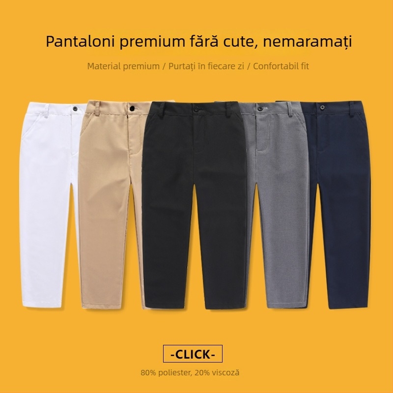 Pantaloni pentru copii, talie medie, amestec poliester 80%, anti-șifonare, fără călcare, casual, primăvară 2025, unisex
