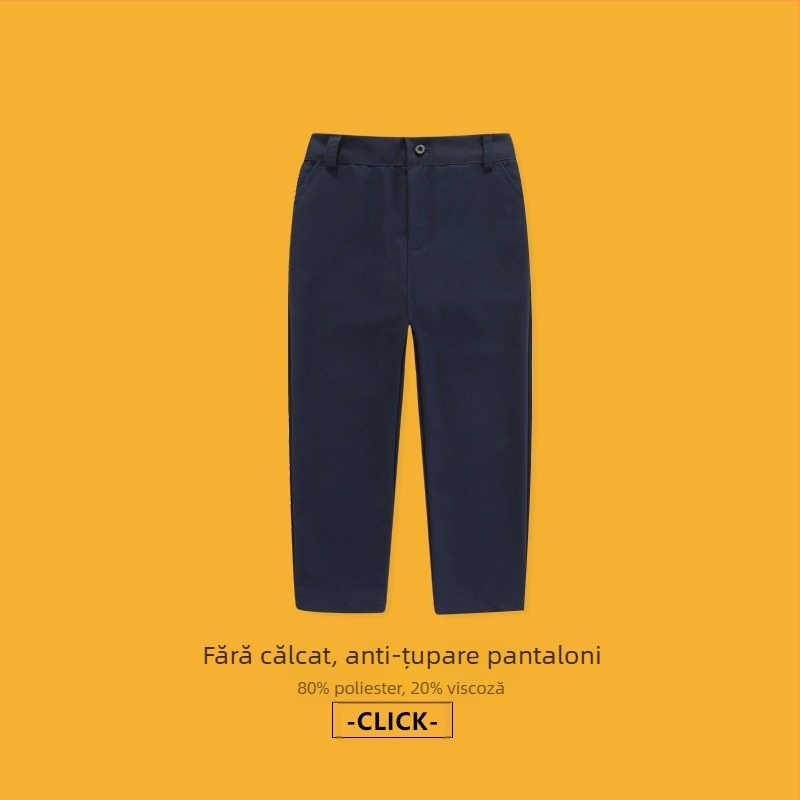 Pantaloni pentru copii, talie medie, amestec poliester 80%, anti-șifonare, fără călcare, casual, primăvară 2025, unisex
