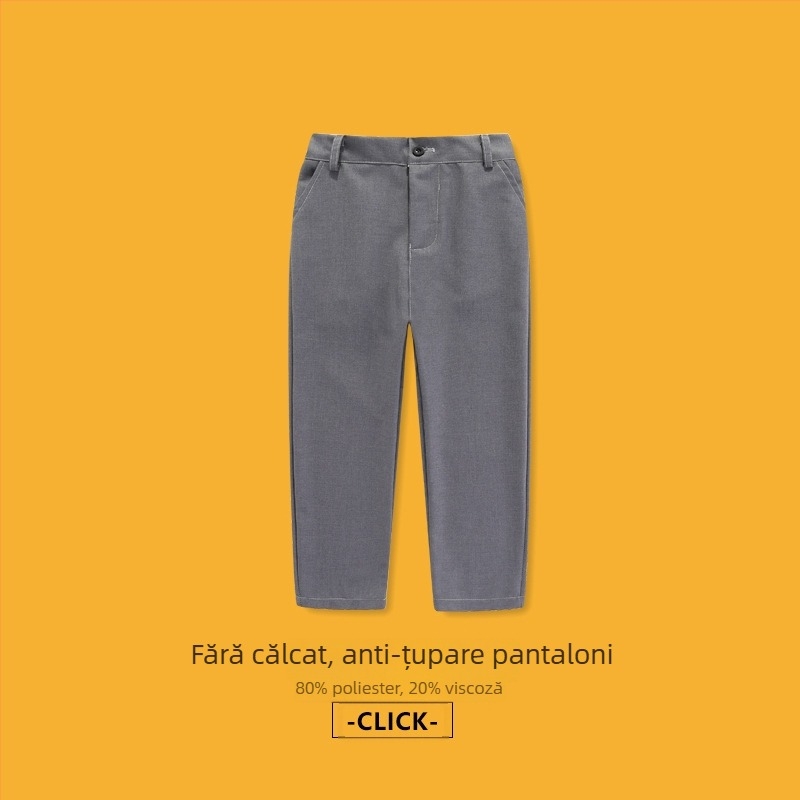 Pantaloni pentru copii, talie medie, amestec poliester 80%, anti-șifonare, fără călcare, casual, primăvară 2025, unisex