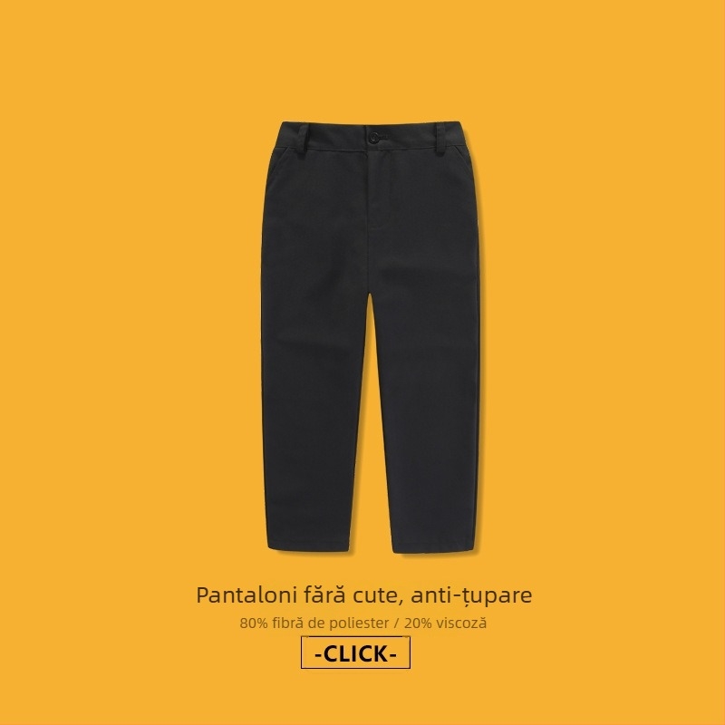 Pantaloni pentru copii, talie medie, amestec poliester 80%, anti-șifonare, fără călcare, casual, primăvară 2025, unisex
