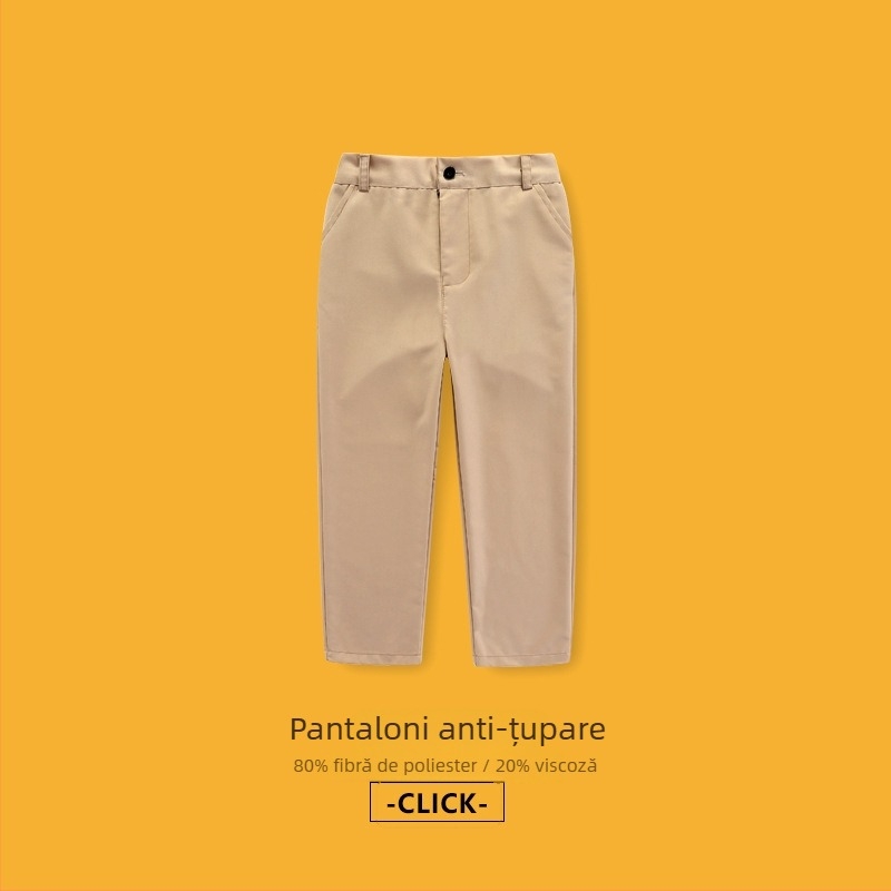 Pantaloni pentru copii, talie medie, amestec poliester 80%, anti-șifonare, fără călcare, casual, primăvară 2025, unisex