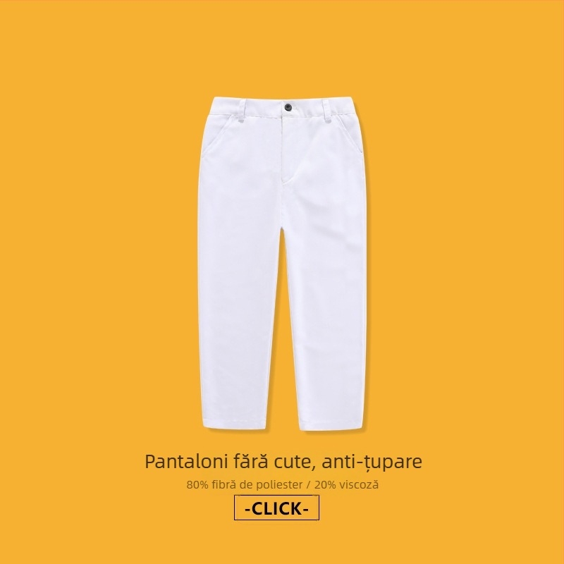 Pantaloni pentru copii, talie medie, amestec poliester 80%, anti-șifonare, fără călcare, casual, primăvară 2025, unisex